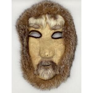 Alaska Eskimo made hide & Fur Mask, 12 x 8 inch, fantastic home decor Unsigned
